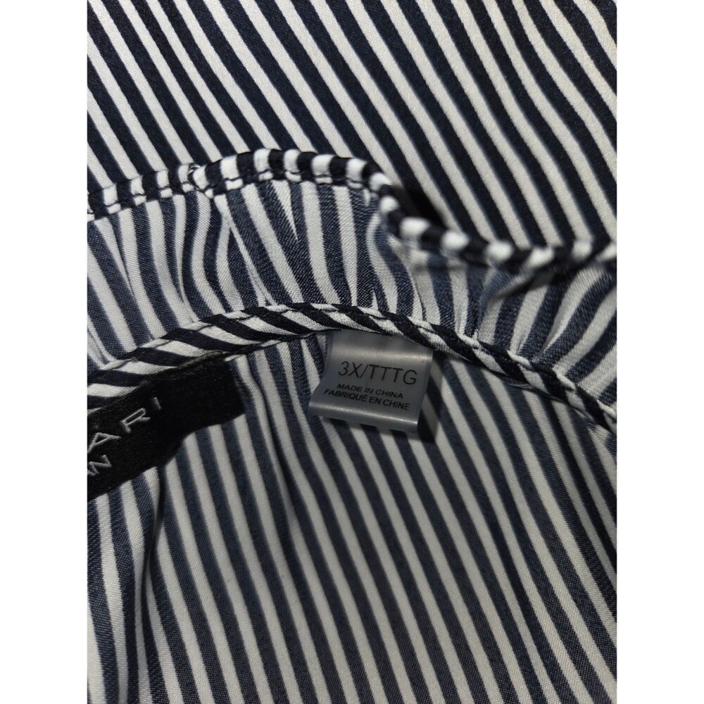 T Tahari Women's 3X Striped Ruffle-Neck Blouse Black White Button-Down Top - Picture 8 of 9